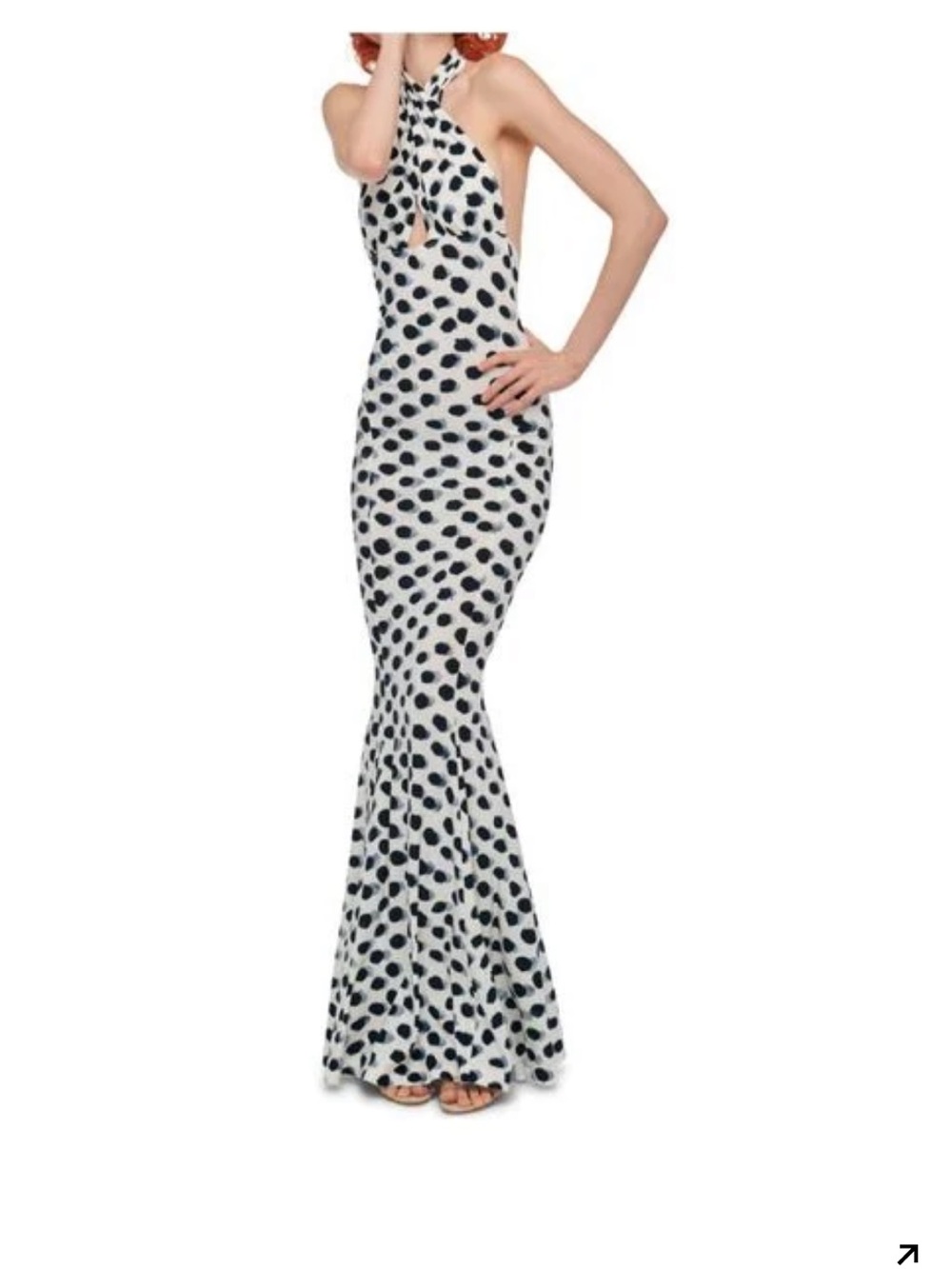Norma Kamali Cross Halter Fishtail Gown in Paint Dots - Picture 2 of 6